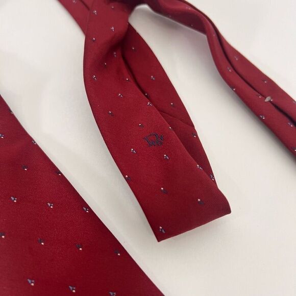 Christain Dior Dark Red with Blue Embroidered Logo Detail Tie - Picture 6 of 7